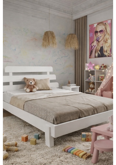 Lotus X New Masif Ahşap Karyola Ve 2 Adet Komodin Beyaz 100x200