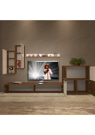 Decoraktiv Eko 6 Mdf Std Tv Ünitesi Tv Sehpası - Ceviz Beyaz Ahşap - Beyaz
