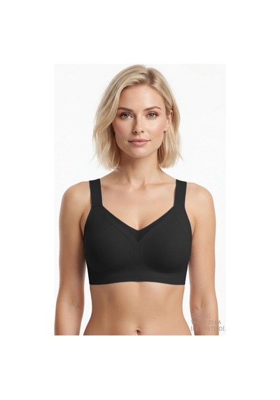 Cottonill Seamless Bra - Elvora Siyah Lazer Kesim Rib Dokulu Tül Detaylı Balensiz Kadın Sütyen