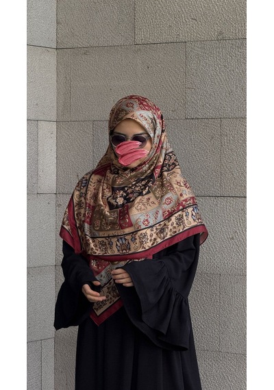 Qalortex Scarf Pamuklu Soft Osmanlı Desen Eşarp-bordo