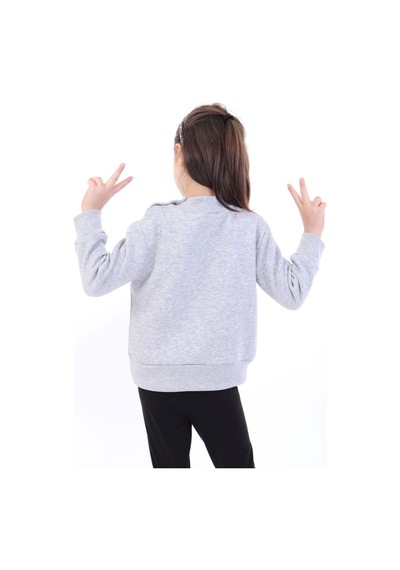 Toontoy Kız Çocuk Baskılı Relax Fit Dik Yaka Düşük Omuz Sweatshirt - Sol Omuz Çıtçıtlı Gri