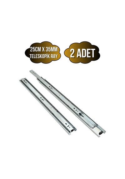 Teleskobik 35mm Çekmece Ray Bilyeli Mobilya Dolap Rayı 25cm 35mm 2 Takım Krom Çok Renkli