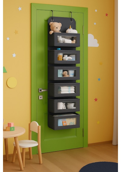 6 Katlı Kapı Arkası Düzenleyici Raf Bebek Eşyası Çocuk Odası Banyo Organizer Antrasit