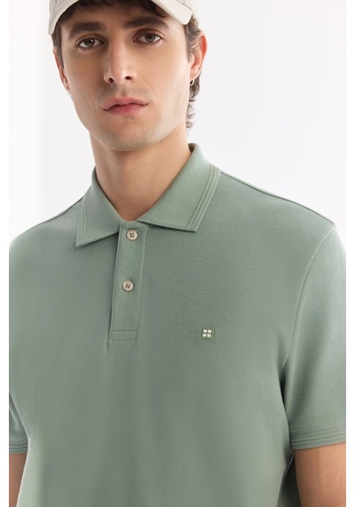Avva Erkek Mint Yeşil Kıvrılmaz Polo Yaka %100 Pamuk Basic Regular Fit T-shirt B001032