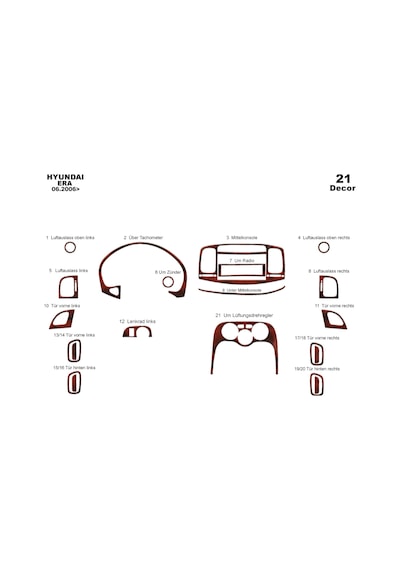 Hyundai Accent Era Torpido Kaplama 2006-2010 21 Parça Maun
