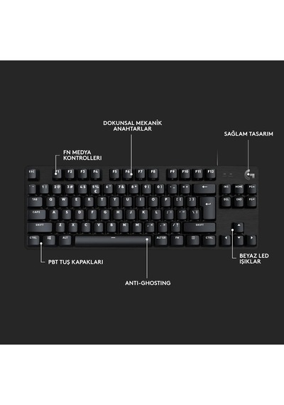 G413 Se Tkl Kablolu Oyuncu Klavyesi, Dokunsal Mekanik Anahtarlar, Arkadan Aydınlatmalı, Windows, Macos İle Uyumlu, Siyah