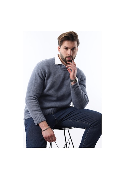 Madmext İndigo Bisiklet Yaka Overfit Erkek Triko Kazak E7402 İndigo