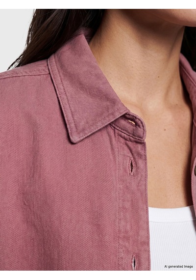 Lcw Vision Pembe Cepli Oversize Kadın Jean Gömlek