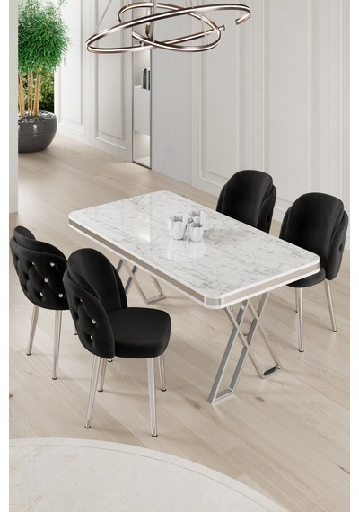 Canisa Rigel Serisi 80x130 Lak Panel Beyaz Mermer Desen Masa Takımı Krom Ayaklı 4 Siyah Sandalye Beyaz Mermer Desen Masa Sandalyeler Siyah Canisa Rigel Serisi 80x130 Lak Panel Beyaz Mermer Desen Masa Takımı Krom Ayaklı 4 Siyah Sandalye Beyaz Mermer Desen Masa Sandalyeler Siyah