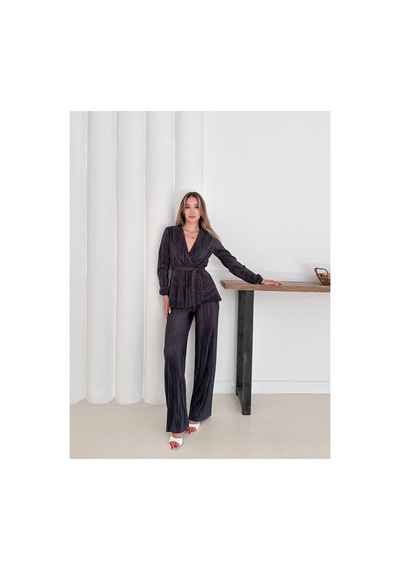 Unika Boutique Antrasit Krovave Pliseli Takım Gümüş