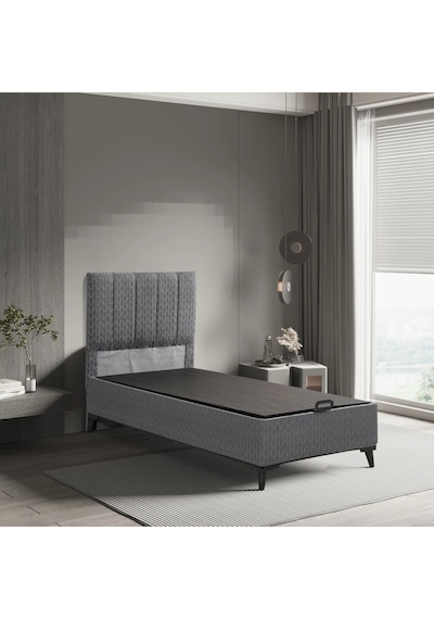 Azra Yatak Luna Tek Kişilik Yatak Baza Başlık 3'lü Set 100 X 200 Cm Gri