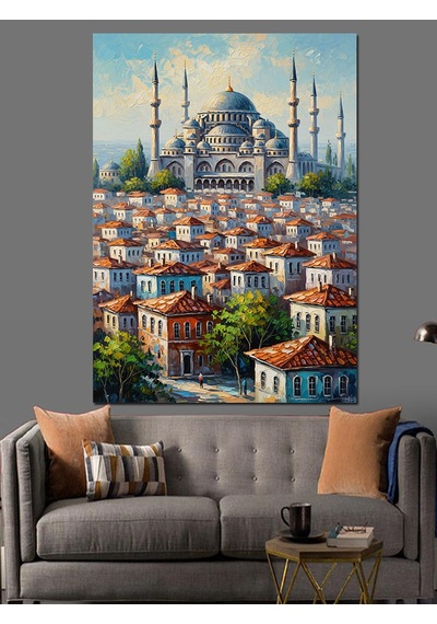 Ahşap Tablo Şehir Silüeti Ve Tarihi İstanbul