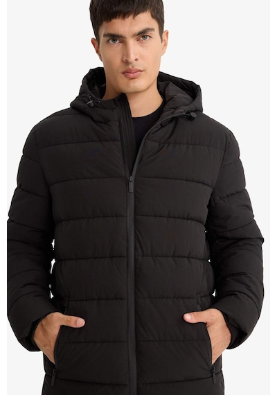 Defacto Su İtici Slim Fit Dar Kesim Astarlı Kapüşonlu Fermuarlı Cepli Dolgulu Mont R0216az25aubk27 Siyah-bk27