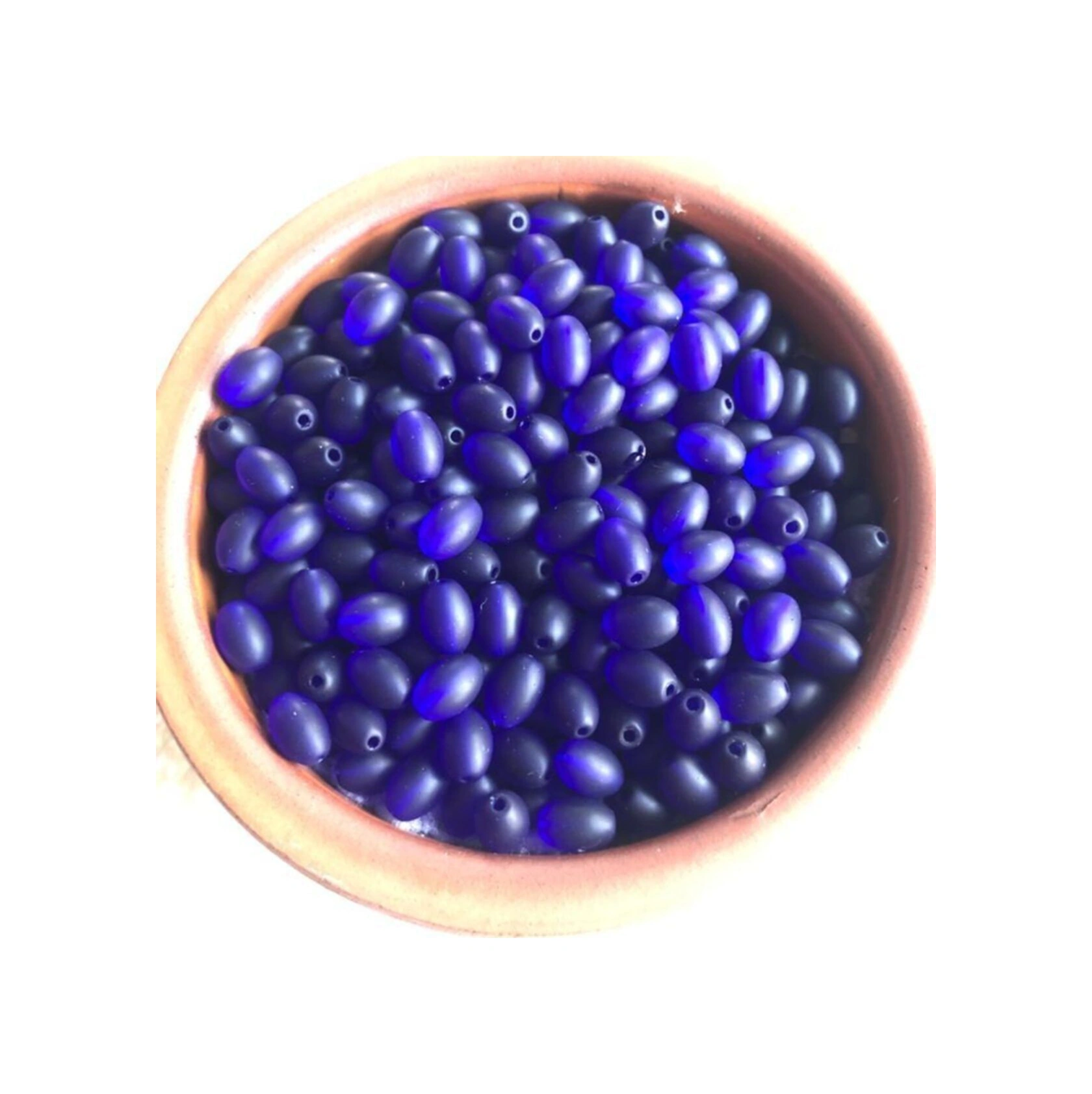 8mm Oval Parlement Mavi Cam Boncuk - Takı Boncuğu - 50 Adet -