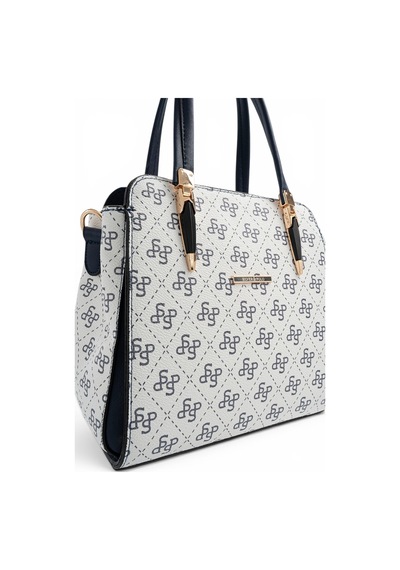 Silver & Polo Silver Polo Beyaz - Lacivert Monogram Kadın El Çantası Sp1136