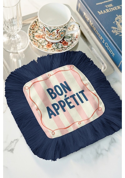 Fransız Bon Appetit Saçaklı Sunum Peçetesi - Şık Pastel Çizgili Bohem Lacivert Bardak Altlığı Mendil Buzlu Sisli Gri Fransız Bon Appetit Saçaklı Sunum Peçetesi - Şık Pastel Çizgili Bohem Lacivert Bardak Altlığı Mendil Buzlu Sisli Gri