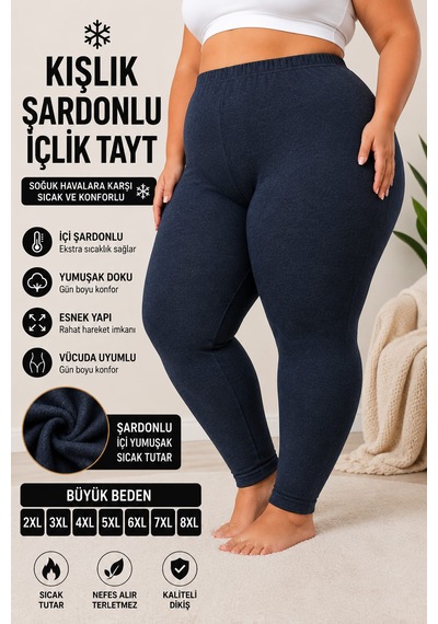 Medament Lacivert Büyük Beden Şardonlu İçlik Tayt Sıcak Ve Konforlu 2xl-8xl