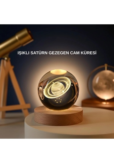 Hubrendy Kargo Satürn Gezegenli Kristal Küre Led Lamba Usb Li Ahşap Standlı Diğer