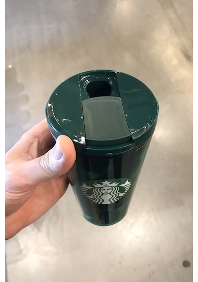 Starbucks Yeşil Siyah Temalı Plastik Termos 473ml