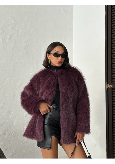 Verymoda Suni Kürk Ceket F1608 Mürdüm