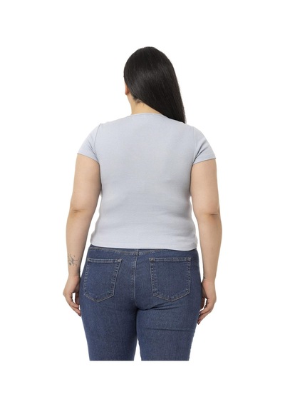 Disentis Büyük Beden Yarım Kollu Göğüste Bağcık Detaylı Kaşkorse Gri Body-gri Gri