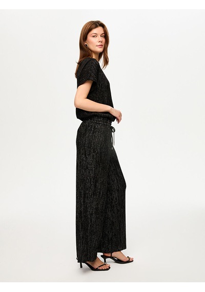 Kendinden Simli Dokulu Örme Wide Leg Fit Pantolon S26pnt026 Us26pnt02610 Siyah