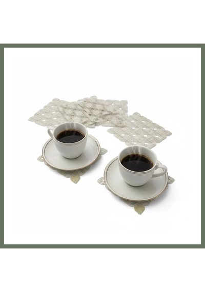 Bezos 6 Lı Dantel Kahve Sunumluğu 15x15 Cm Asorti Desenli Şık Bardak Altlığı Bezos1