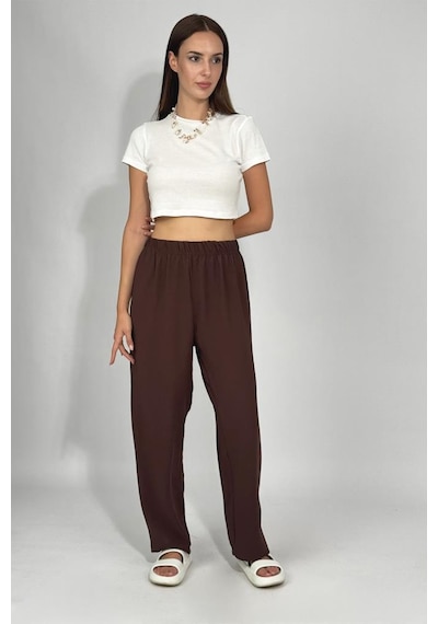 Kadın Beli Lastikli Ayrobin Eşofman Pantolon Kahve