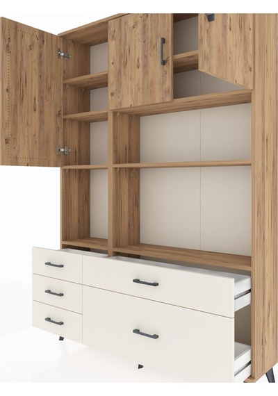 Arges Dolap 8 Raflı 5 Çekmeceli 3 Kapaklı 132x30x195 Çam-çam/... Çam