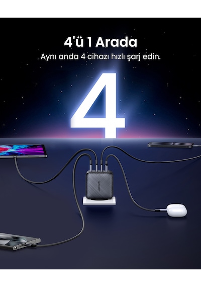 Ugreen 65w Şarj Cihazı Type-c 3xusb-c, 1xusb-a, Siyah, 70774
