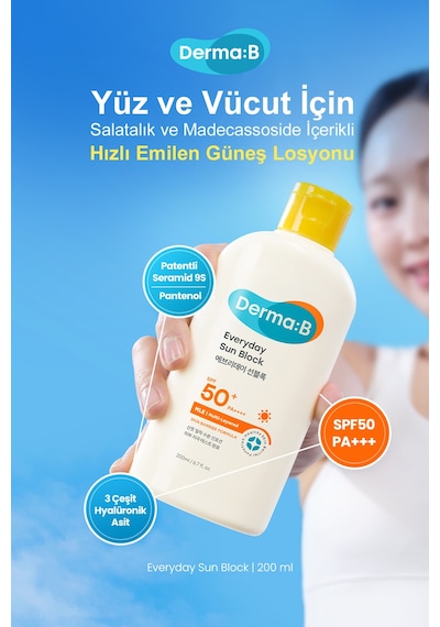 Yüz&vücut İçin, Hızlı Emilen, Cildi Nemle Rahatlatan Güneş Kremi Derma:b Everyday Sun Block Spf50+