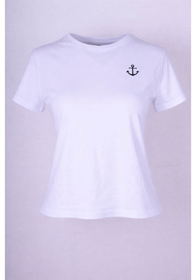 Trender Çapka Baskı Beyaz Kadın T-shirt 6720 Beyaz