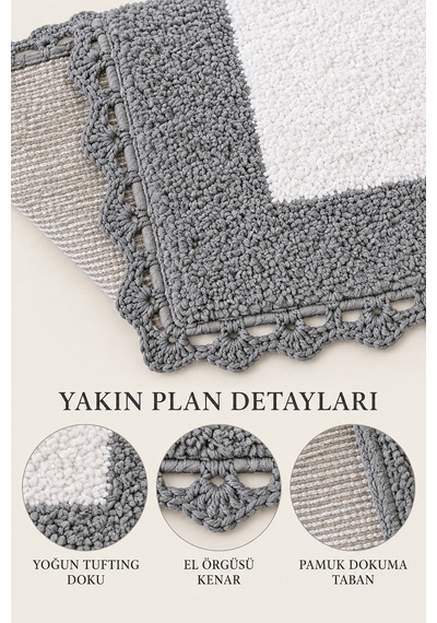 Alanur Bodrum Tufting Cotton Pamuklu El Işi Örgülü Paspas 108 70 X 120 Cm Beyaz - Gri