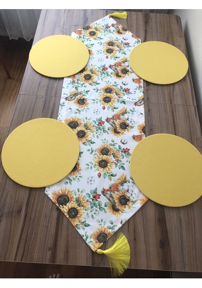 Ayçiçek Desenli Runner & Supla Çok Renkli