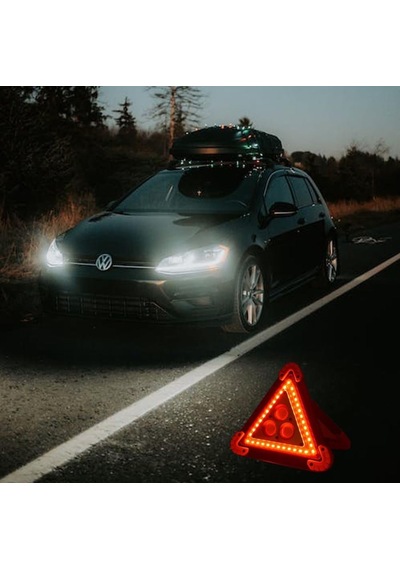 Güneş Enerjili Şarj Edilebilir Işıklı Üçgen Reflektör, Led Projektör Trafik Acil Durum Feneri Flaşör, 5 Farklı Mod, Uzun Süreli Kullanım