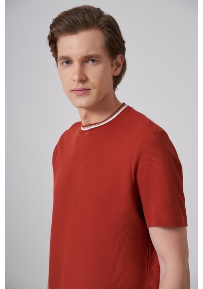 Morven Erkek Kiremit Trend Düz Penye Bisiklet Yaka T-shirt 26ys018012460 Kiremit