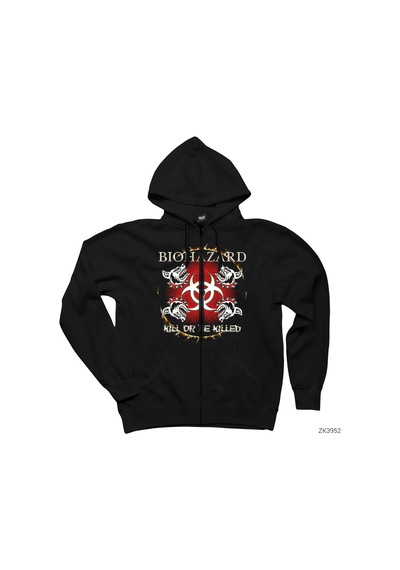Biohazard Kill Or Be Killed Siyah Fermuarlı Kapşonlu Sweatshirt