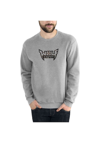 Wolfteam Logo Baskılı Gri Melanj Erkek Örme Sweatshirt