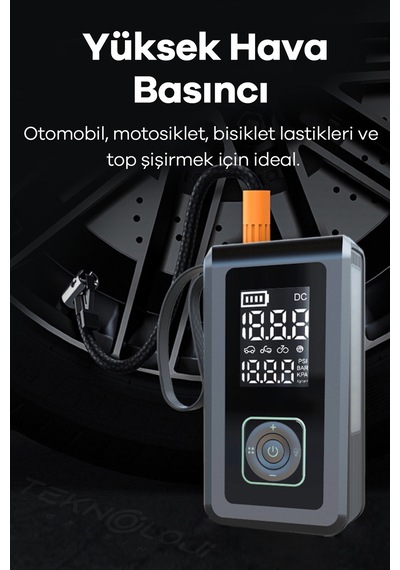Taşınabilir Araç Pompası 10.000mah Akü Şarj Eden Otokompresör Elfeneri Powerbank Çanta  3in1