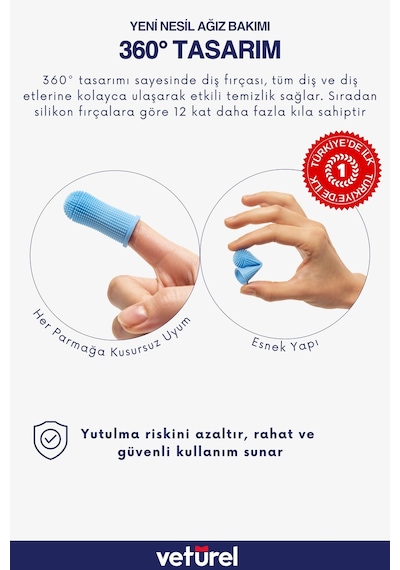 Veturel Köpek Diş Fırçası Köpek Parmak Silikon Fırça Ağız Kokusu Diş Eti Plak Tartar Saklama Kutulu 2li