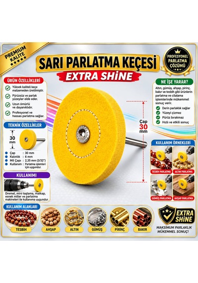 Sarı Parlatma Keçesi Çap 30 Mm Extra Shine