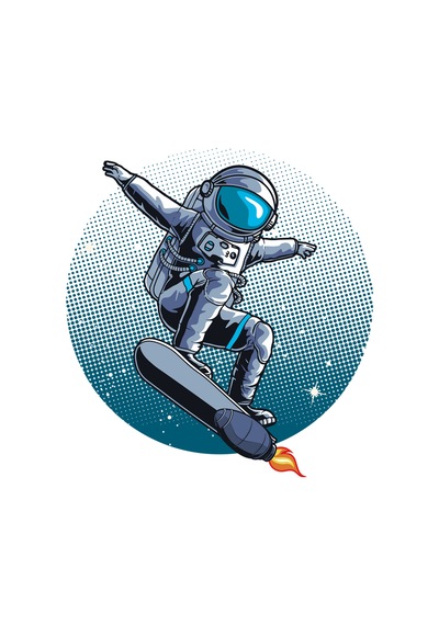 Paybuy Erkek Astronot Jetpack Roket Surfing Pop Art Baskılı Pamuk Tişört Beyaz