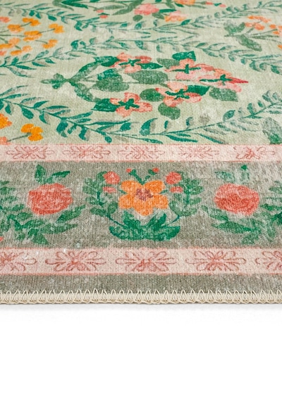 Cool Halı Daisy Su Yeşili Yıkanabilir Çiçekli Dokuma Şönil Halı Bohem Eskitme Vintage Oda Halısı Yeşil