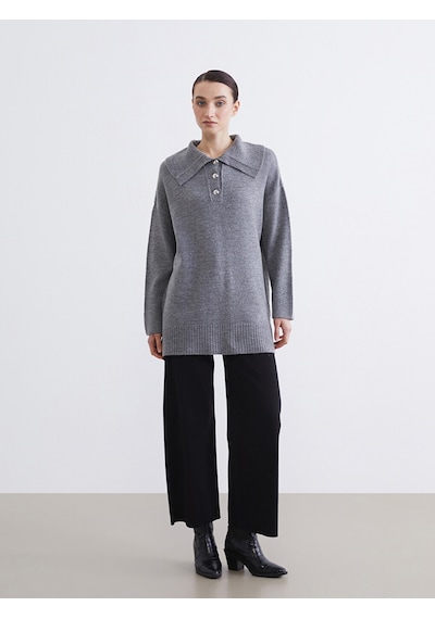 Lcw Modest Gri Polo Yaka Kadın Triko Kazak