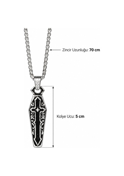 316l Çelik Geometrik Sembol İşlemeli Erkek Kolye Uzun Formlu Özgün Tasarım Altın - Gümüş