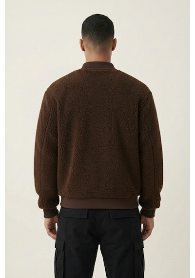 Genius Store Erkek Mont Peluş İçi Astarlı Oversize Geniş Kalıp Sherpa Kuzu Kumaş Spor Mont Kahverengi