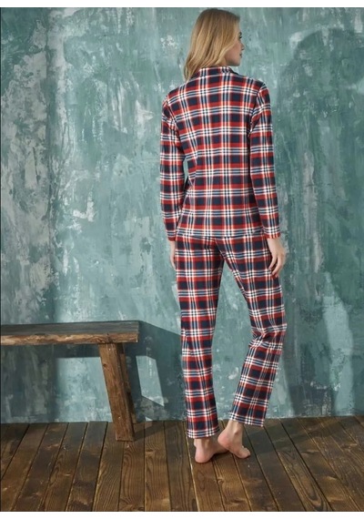 Arcan 20501-7 Ekose Süet Düğmeli Kadın Pijama Takımı Çok Renkli