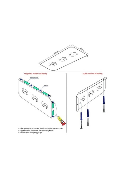 Paslanmaz Çelik 2 Katlı Köşe Banyo Rafı Sedir Model 30,3x15,3 Cm - Yapıştırmalı & Vidalı Montaj Çok Renkli