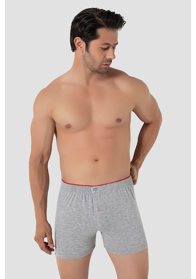 Arma Yıldız Erkek Gri Düğmeli Boxer 3'lü Paket %100 Pamuklu Penye Gri