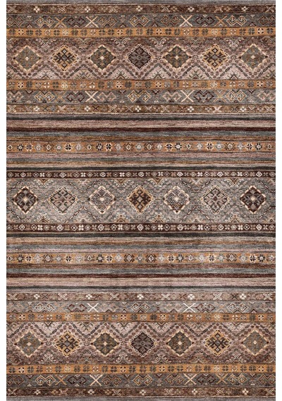 Etnik Kilim Desenli Pamuk Taban Yıkanabilir Baskılı Dekoratif Halı Vizon